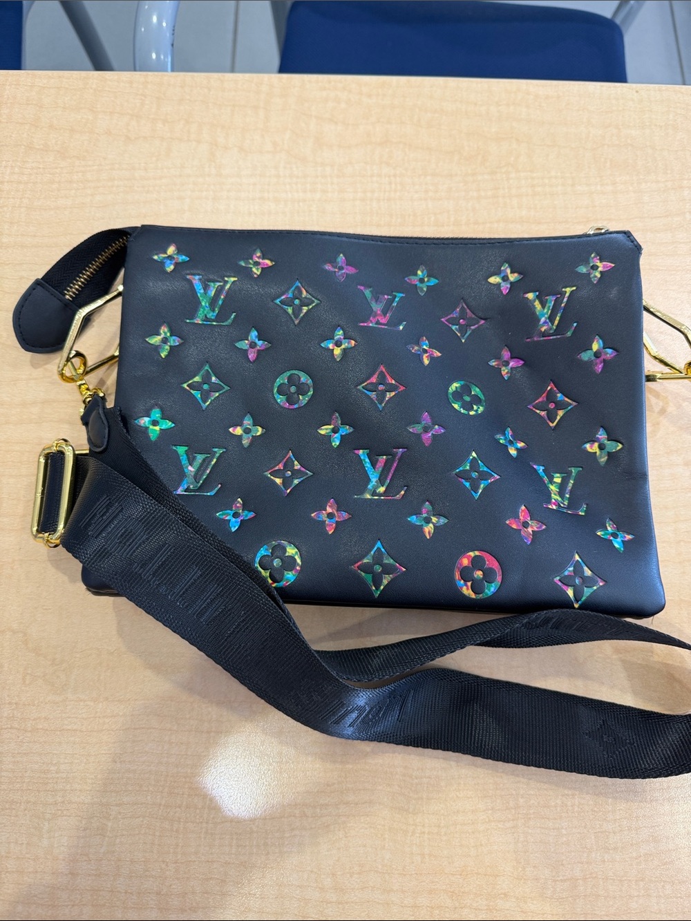 Designer Black Crossbody with Iridescent Monogram